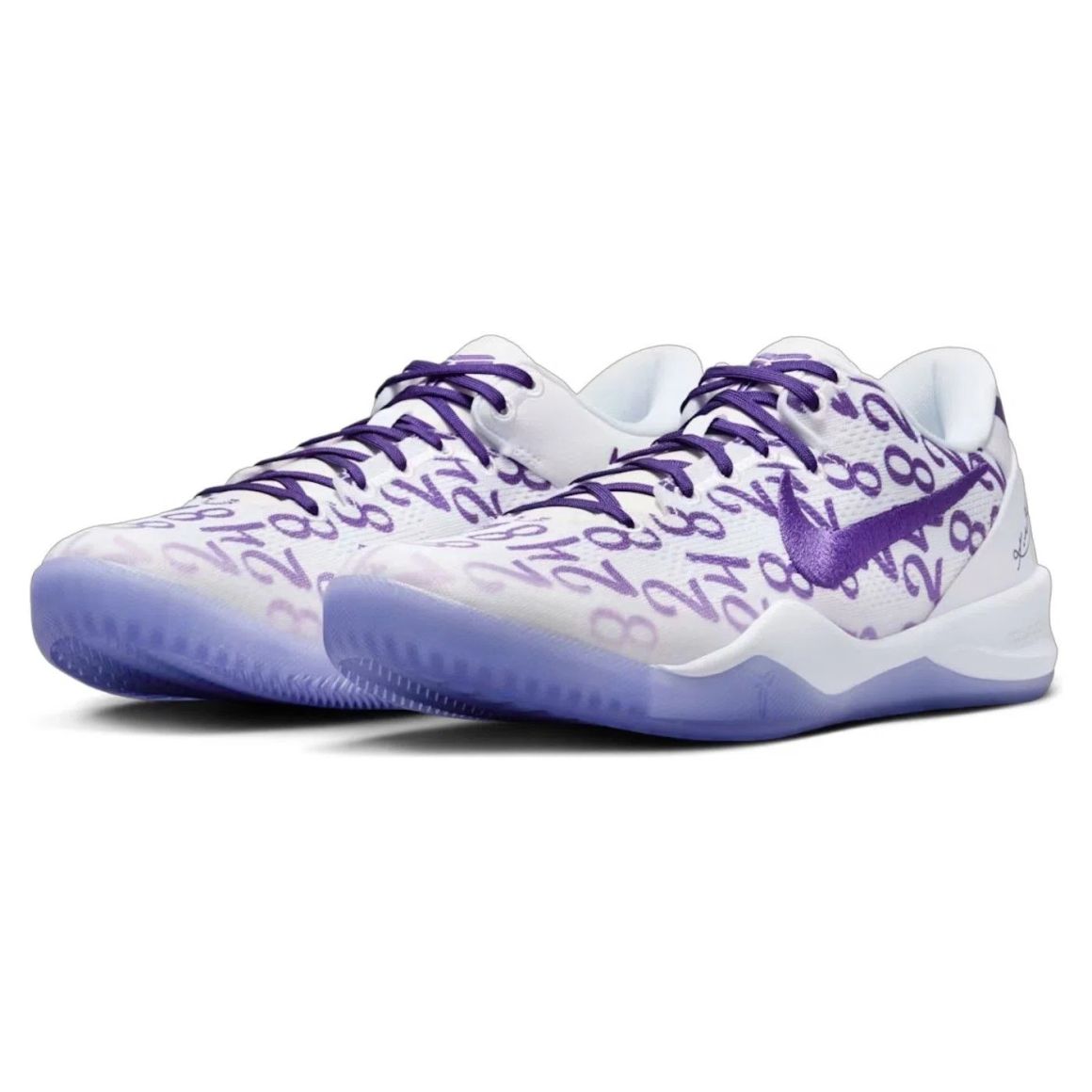 Kobe 8 Protro Low Top Basketball Sneakers - White/Court Purple