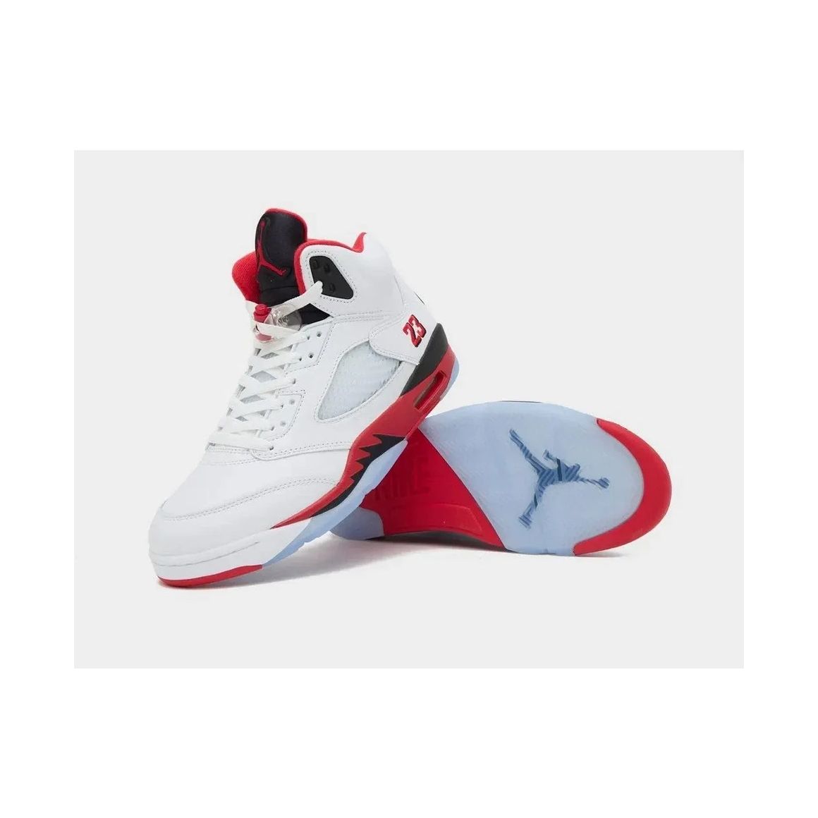 Air Jordan 5 Retro "Fire Red Black Tongue" - Classic Heritage High-Top Model - White/Fire Red