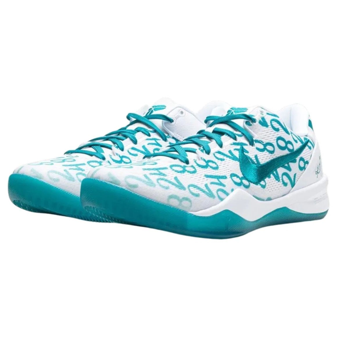 Kobe 8 Protro Low Top Basketball Sneakers - White/Radiant Emerald