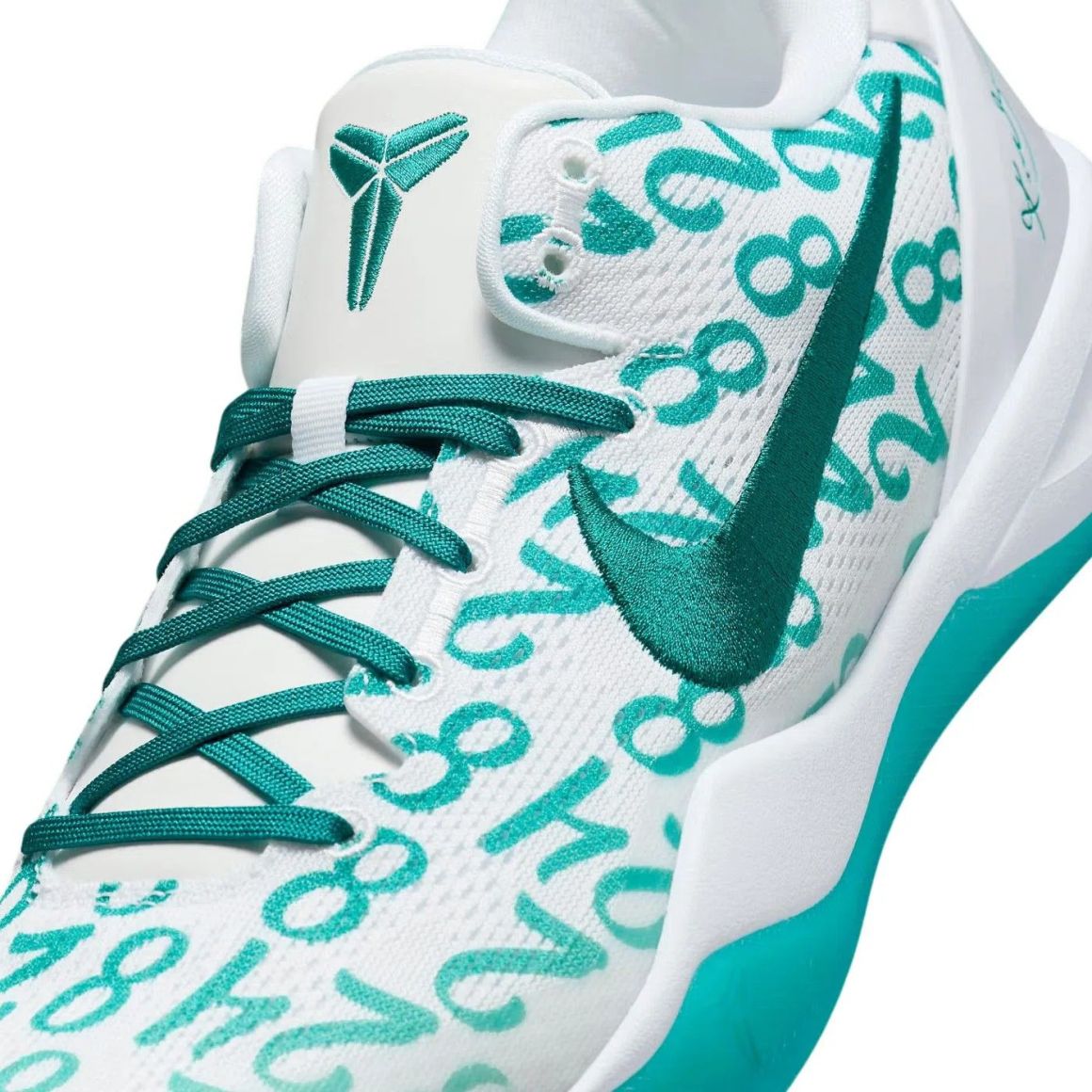 Kobe 8 Protro Low Top Basketball Sneakers - White/Radiant Emerald