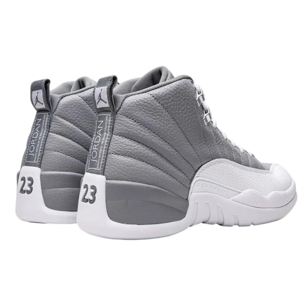 Air Jordan 12 Retro Stealth Mid Top Basketball Sneakers - Grey/White