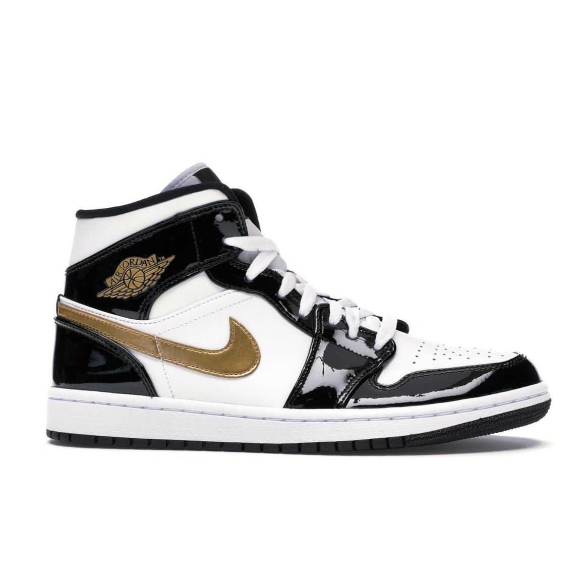 Jordan 1 Mid Patent Black White Gold Sneakers 852542-007