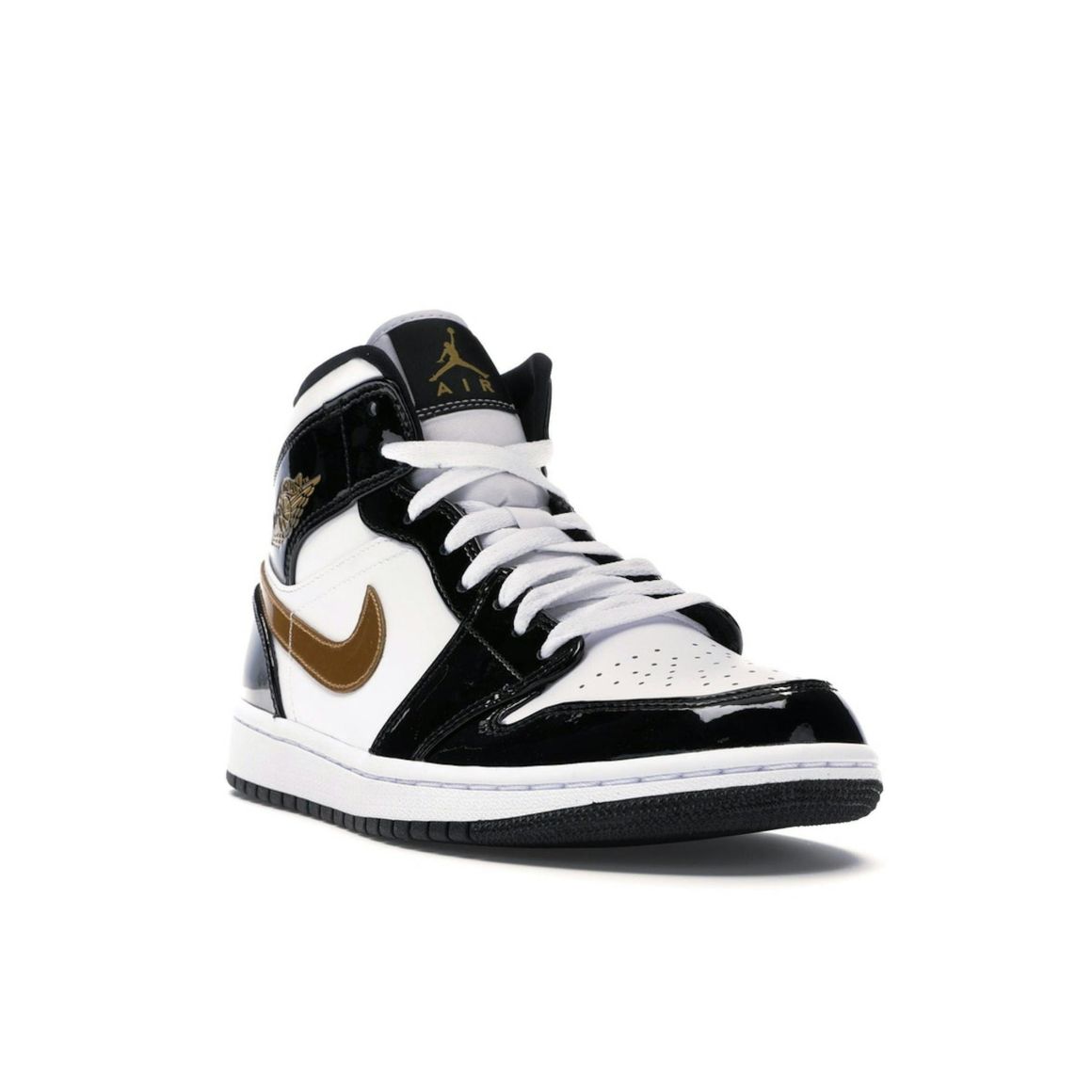 Jordan 1 Mid Patent Black White Gold Sneakers 852542-007