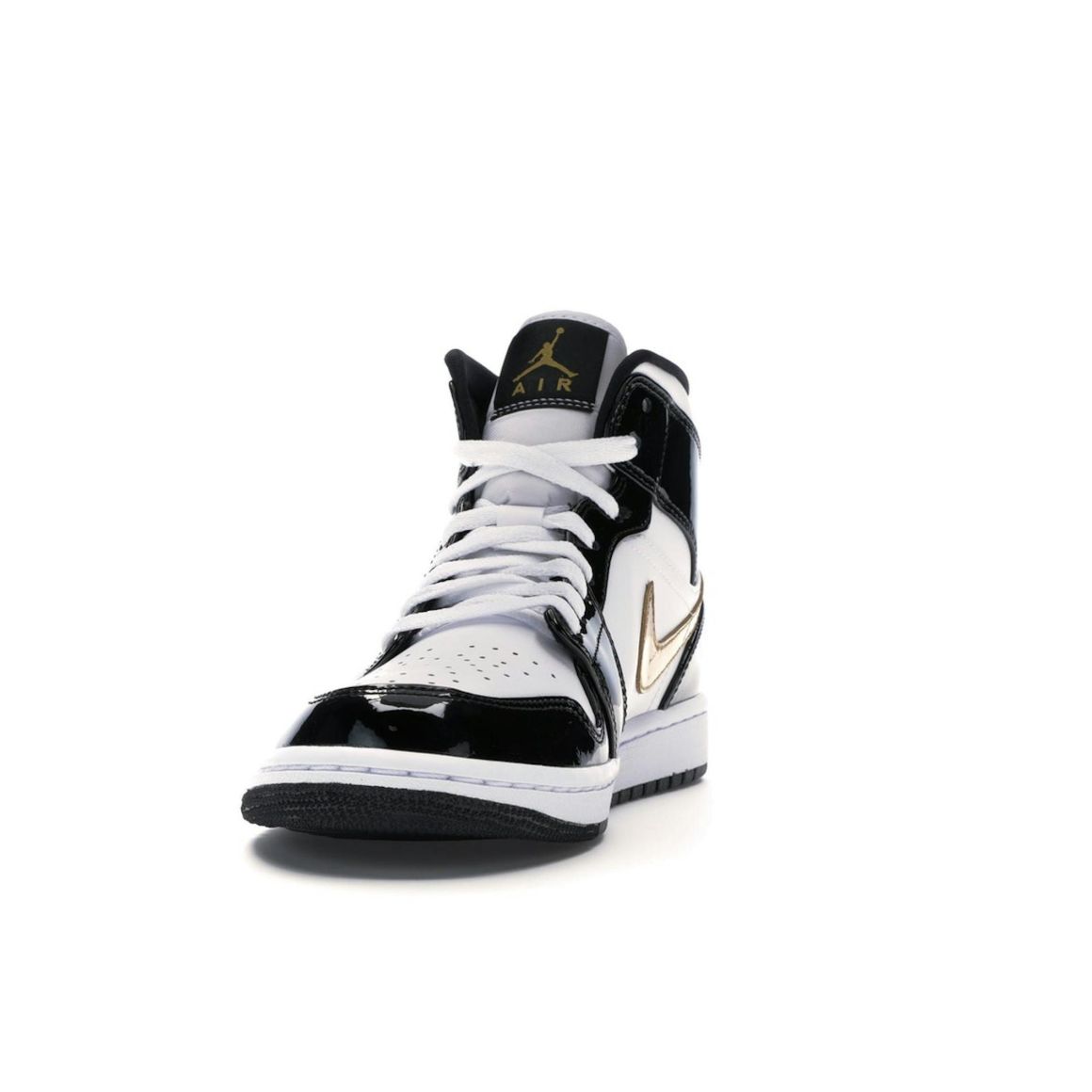 Jordan 1 Mid Patent Black White Gold Sneakers 852542-007