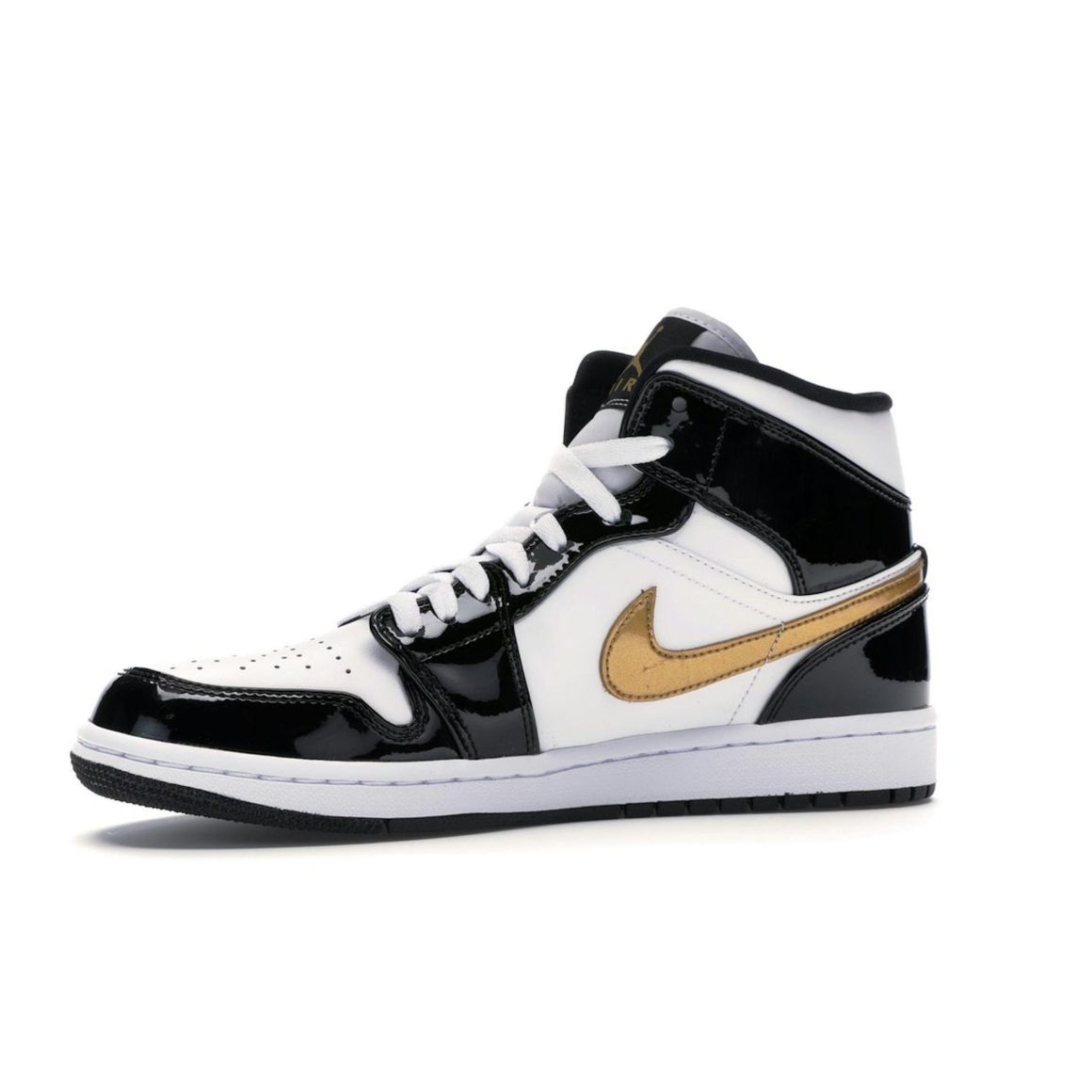 Jordan 1 Mid Patent Black White Gold Sneakers 852542-007