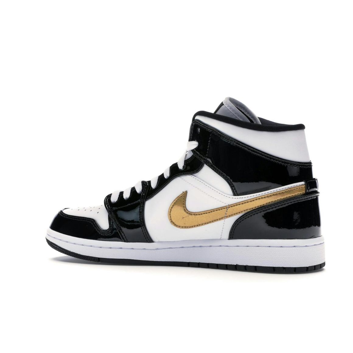 Jordan 1 Mid Patent Black White Gold Sneakers 852542-007