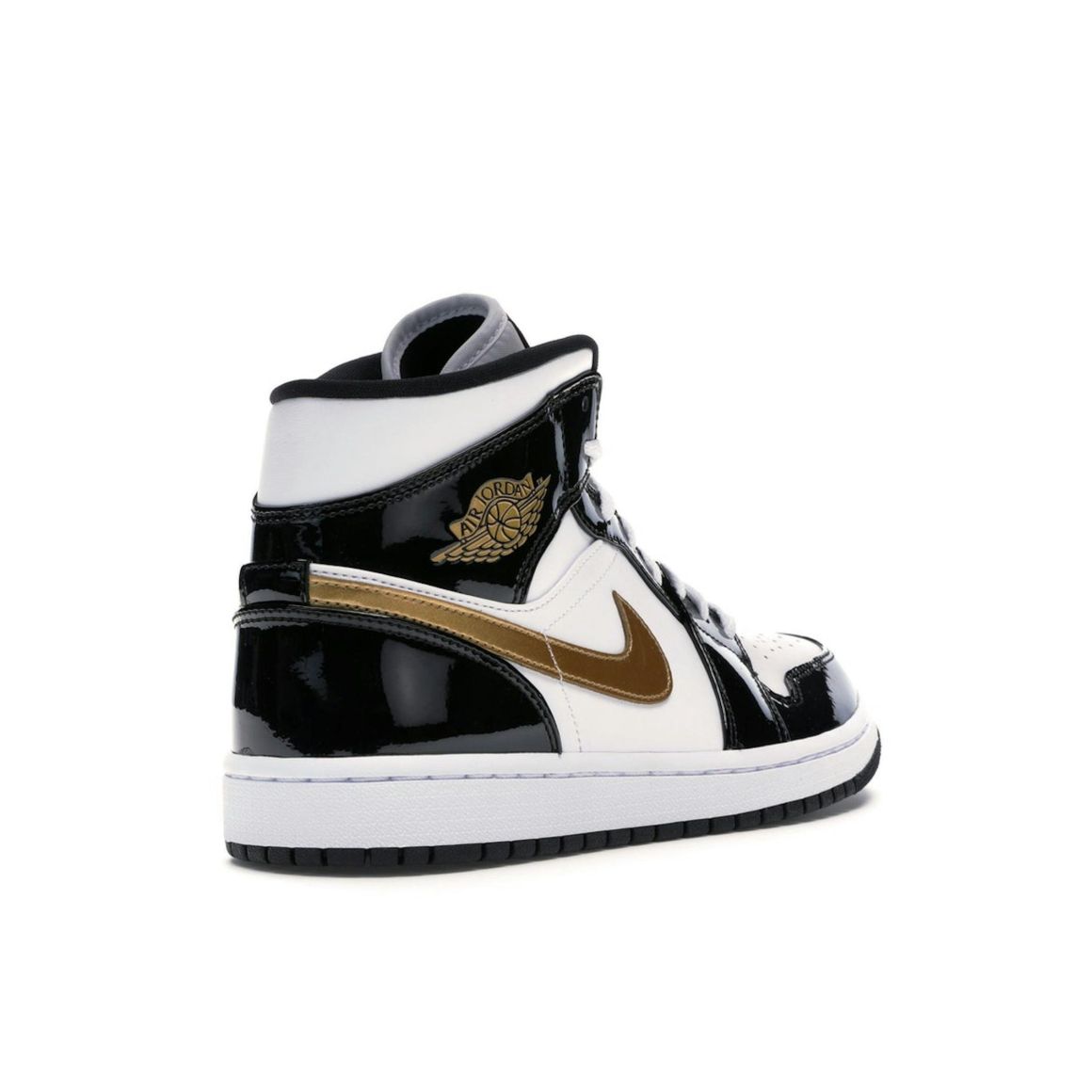 Jordan 1 Mid Patent Black White Gold Sneakers 852542-007