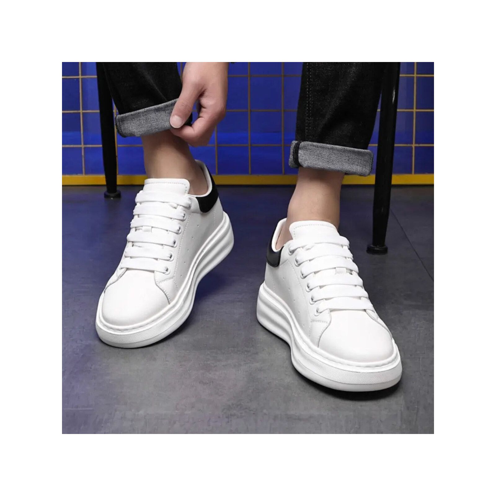 Montra - 8cm (3") – Men's Elevator Shoes (Height Increasing, Hidden Lift) – Black & White
