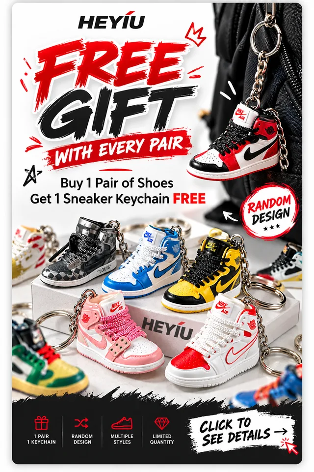 Free gift with every pair. One randomly selected sneaker keychain per pair of shoes. Click to see details.