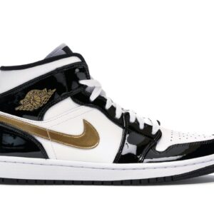 Jordan 1 Mid Patent Black White Gold Sneakers 852542-007