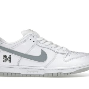 SB Dunk Low Supreme 94 White Metallic Silver Sneakers