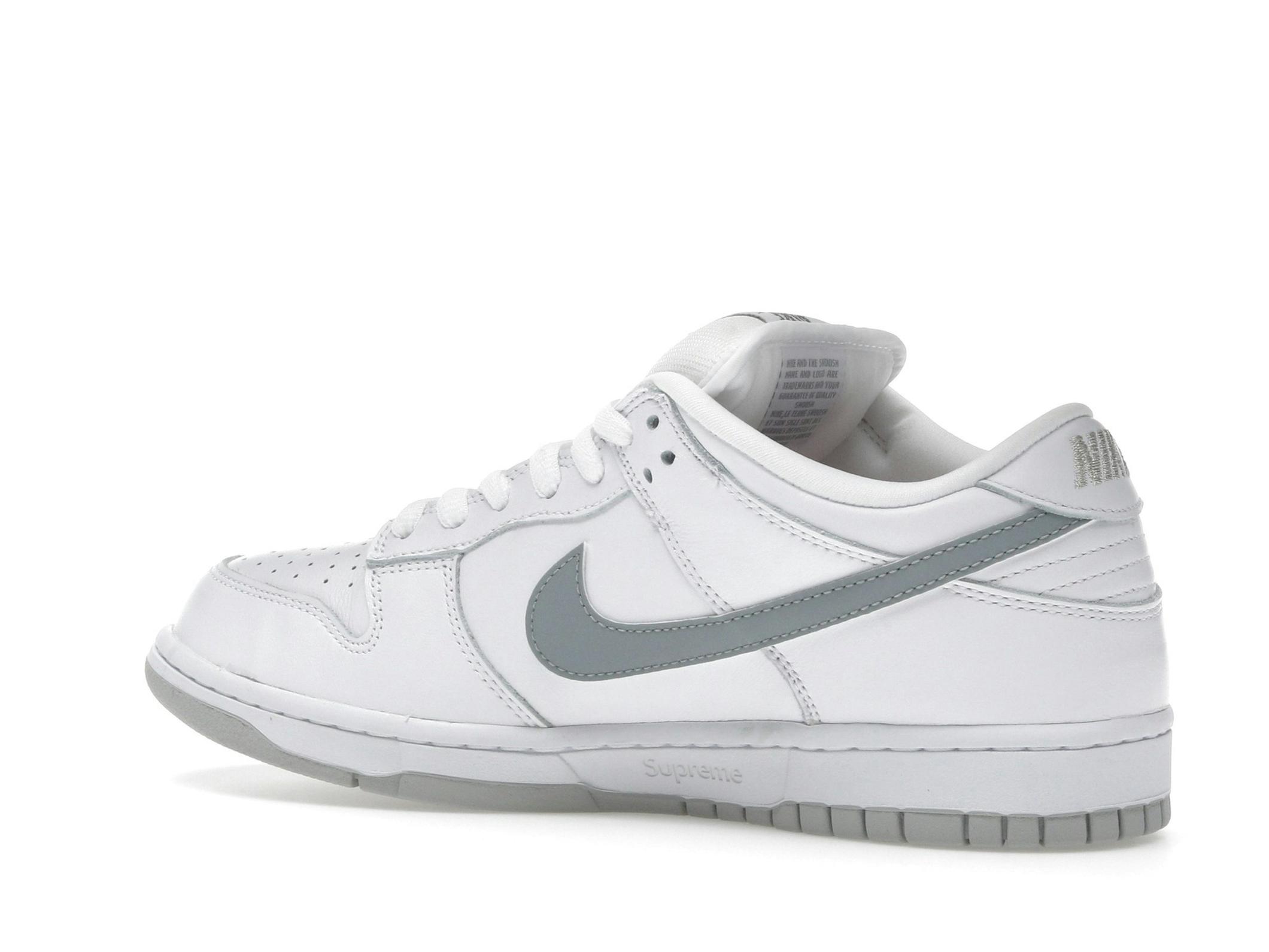 SB Dunk Low Supreme 94 White Metallic Silver Sneakers - Image 6