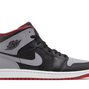 Jordan 1 Mid Bred Shadow Sneakers – DQ8426-006 – Black/Fire Red/White/Cement Grey Leather