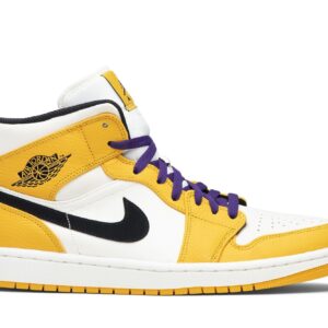 Jordan 1 Mid SE Lakers Sneakers – 852542-700 – University Gold/Black/Pale Ivory/Court Purple/Sail