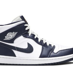Jordan 1 Mid White Metallic Gold Obsidian Sneakers – 554724-174