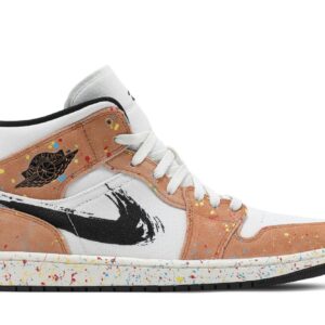 Jordan Air Jordan 1 Mid SE Brushstroke Sneakers – SAIL/BLACK-CIDER-CHILE RED – DA8005-100