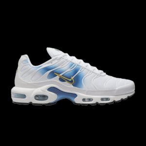 Air Max Plus DX8962-100 Sneakers – White/Blue/Yellow Spray Paint Swoosh