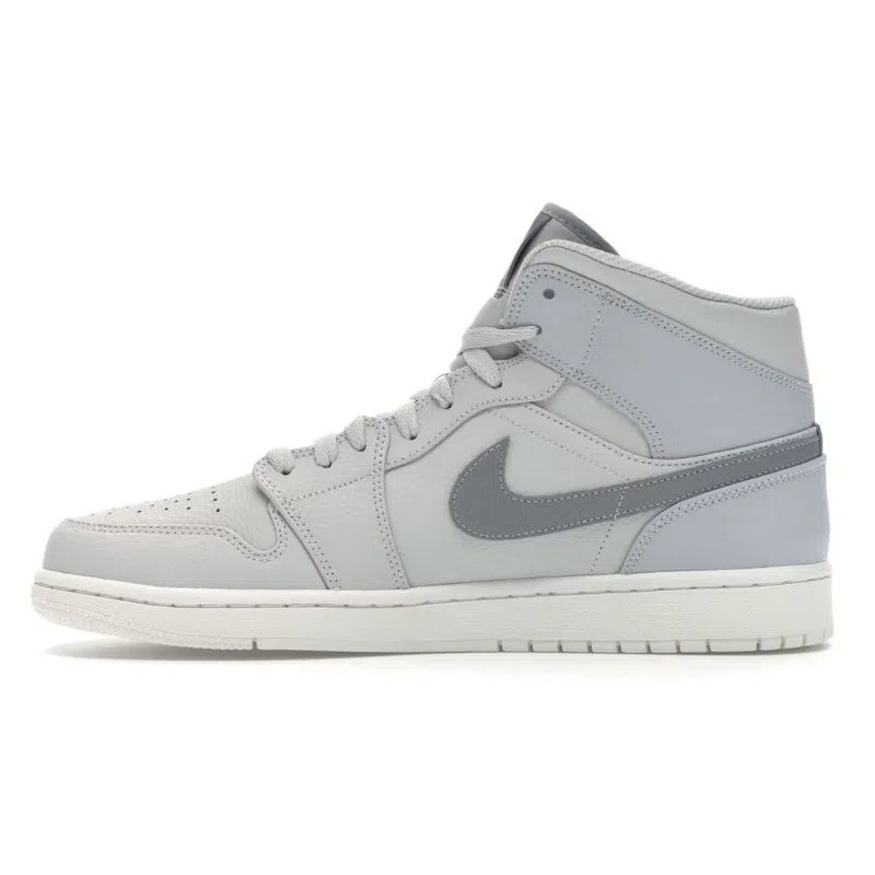 Jordan 1 Mid Light Bone - Stylish Mid Top Sneakers with Neutral Tones - Noise Aqua / White / Wave Pattern