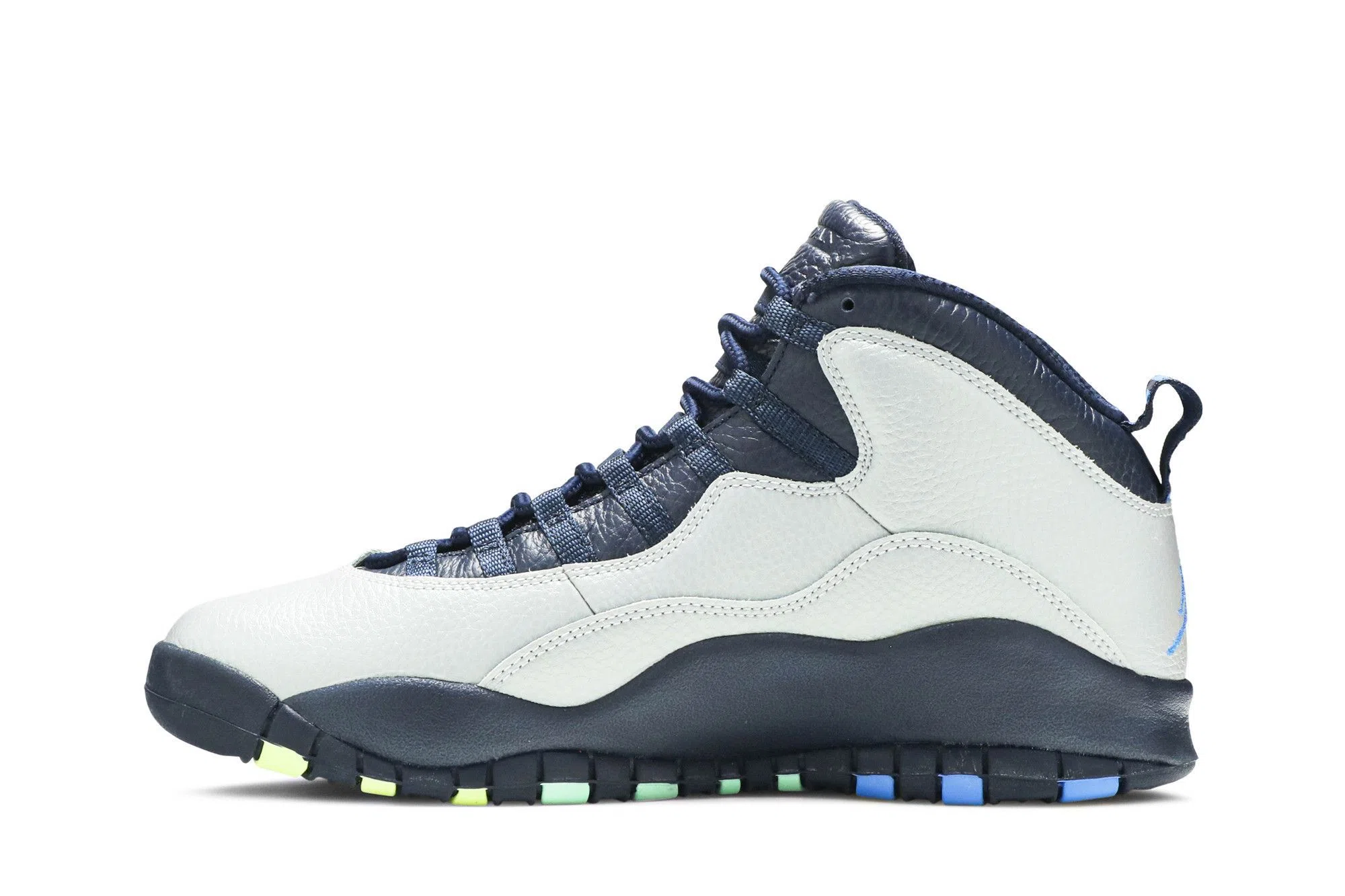 Jordan 10 Retro Rio - Vibrant Retro Basketball Sneakers - White / Midnight Navy / Cement Grey