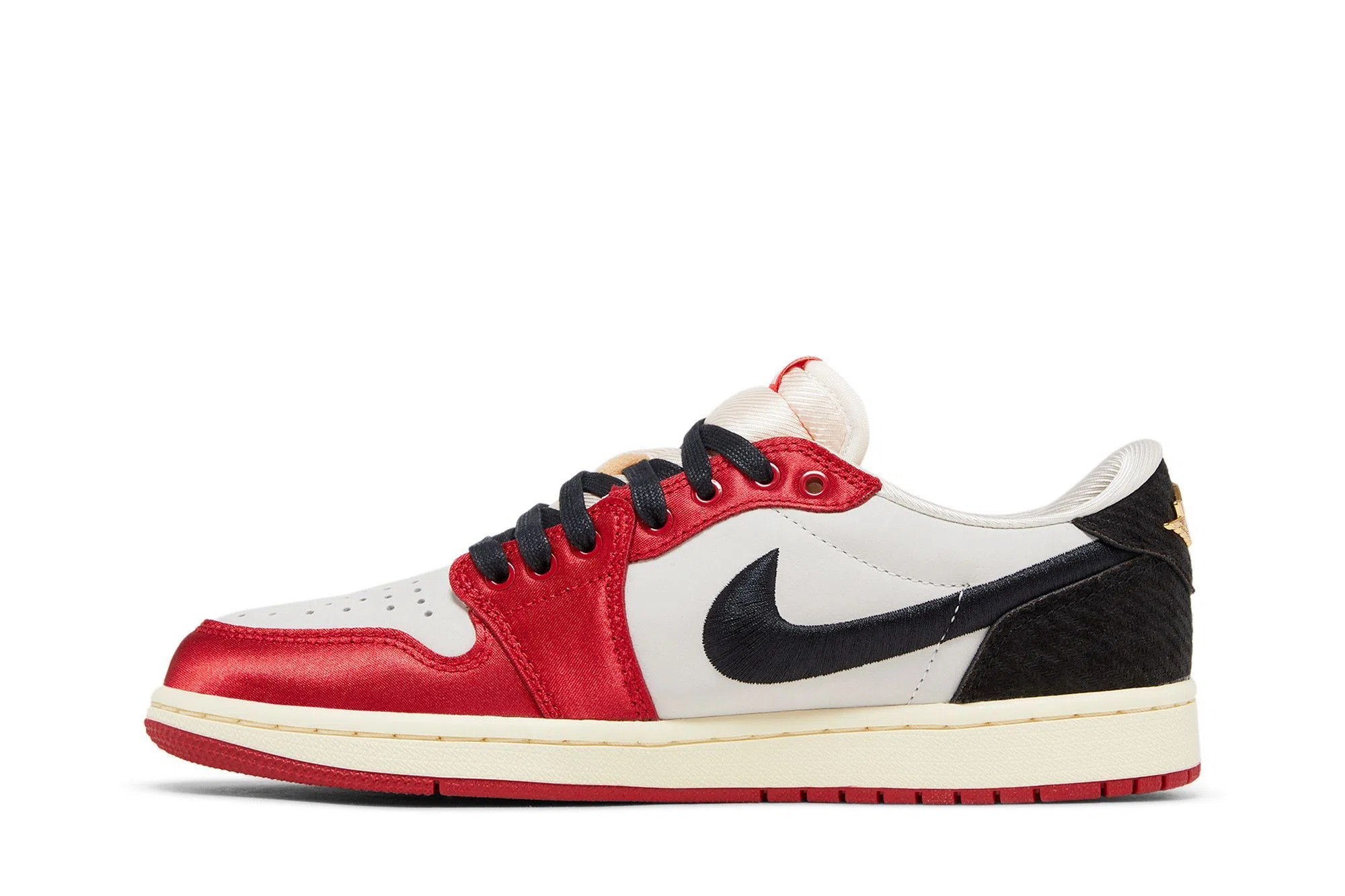 Trophy Room x Air Jordan 1 Low OG "Rookie Card – Away" – Men's Sneakers - Sail / Black / Varsity Red / Metallic Gold