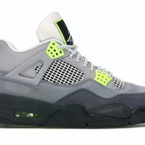 Jordan 4 Retro SE 95 Neon - Vibrant Special Edition Sneakers - Grey Camo / Dark Grey / White