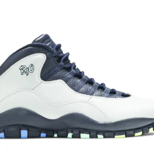 Jordan 10 Retro Rio - Vibrant Retro Basketball Sneakers - White / Midnight Navy / Cement Grey