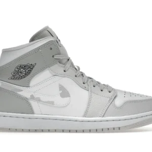 Jordan 1 Mid Grey Camo - Stylish Camouflage Mid Top Sneakers - Grey Camo / Dark Grey / White