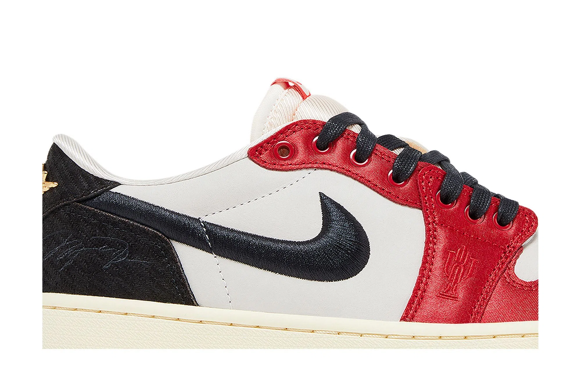 Trophy Room x Air Jordan 1 Low OG "Rookie Card – Away" – Men's Sneakers - Sail / Black / Varsity Red / Metallic Gold