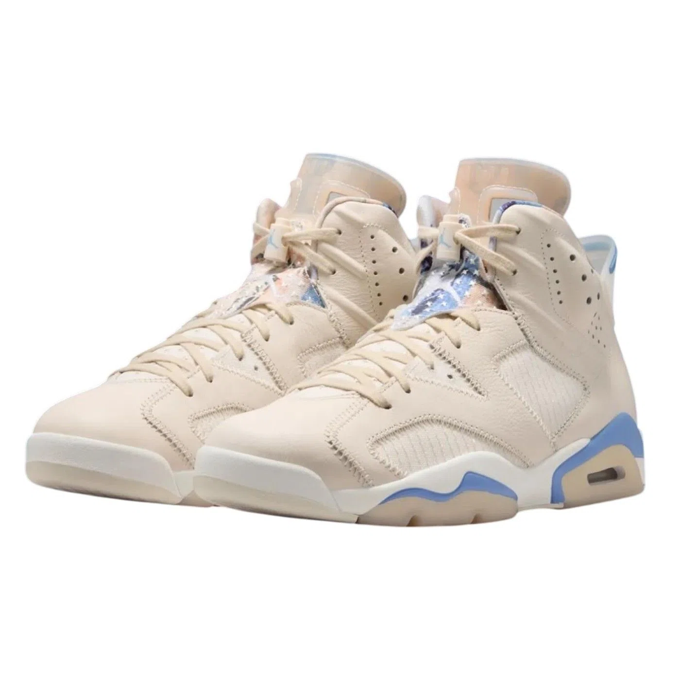 Air Jordan 6 Retro Mid Top Basketball Sneakers - Pale Ivory/Work Blue