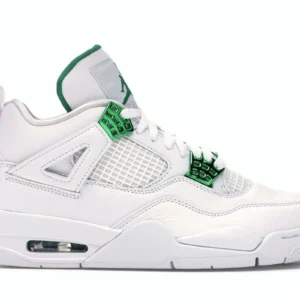 Jordan 4 Retro Metallic Green - Stylish Retro Basketball Sneakers - White / Green / Black