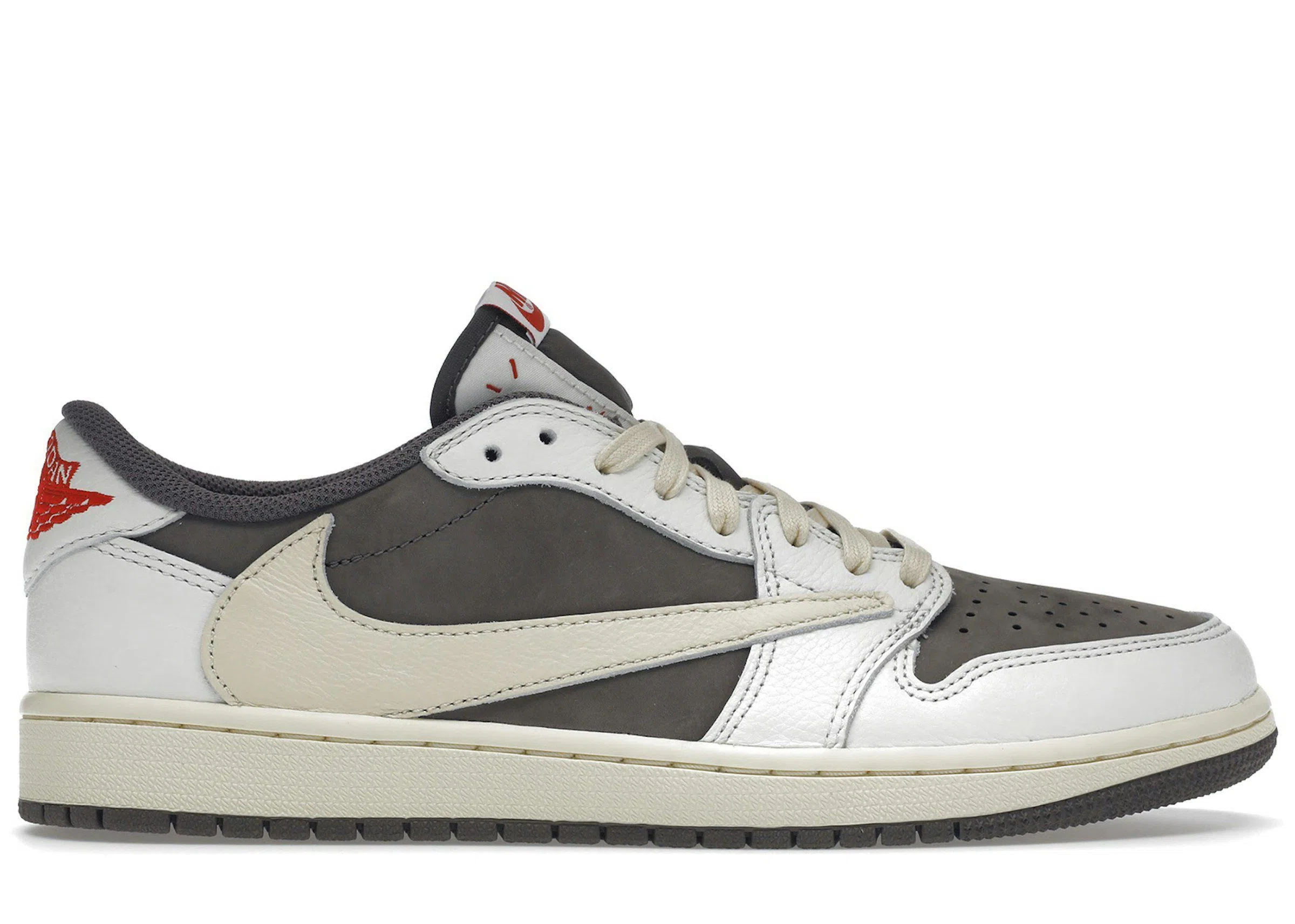 Jordan 1 Low x Travis Scott Sail and Ridgerock Reverse Mocha - Exclusive Collaborative Sneakers - Grey Camo / Dark Grey / White