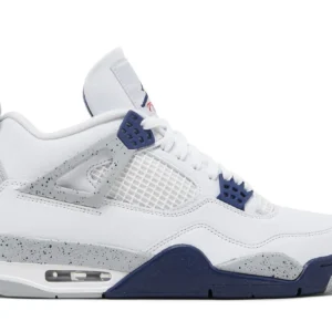 Jordan 4 Retro White Midnight Navy - Classic Retro Basketball Sneakers - Navy / White