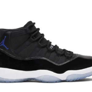 Air Jordan 11 “Tron” Sneaker | Neon Blue Trim & Reflective Accents - White/Black