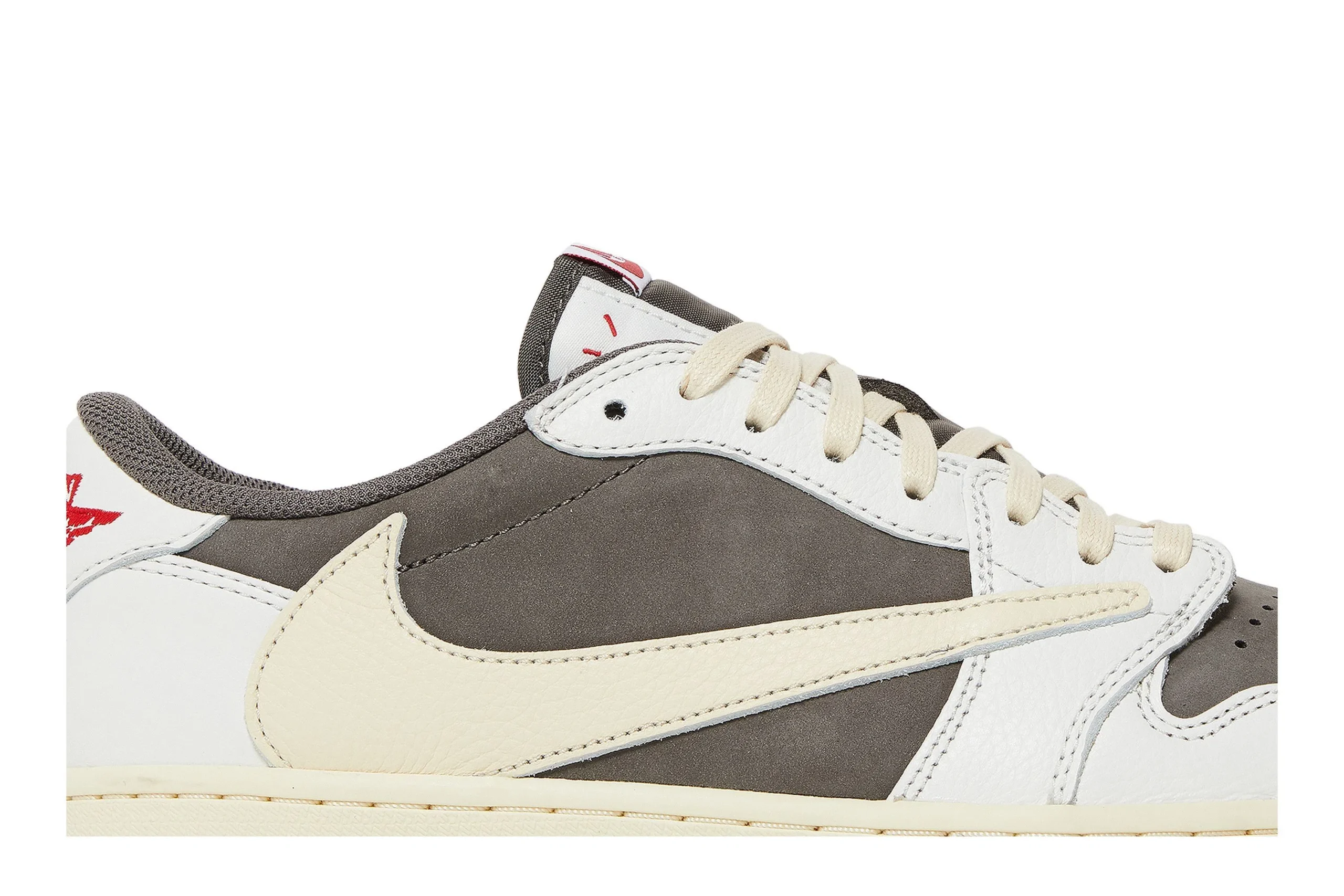 Jordan 1 Low x Travis Scott Sail and Ridgerock Reverse Mocha - Exclusive Collaborative Sneakers - Grey Camo / Dark Grey / White