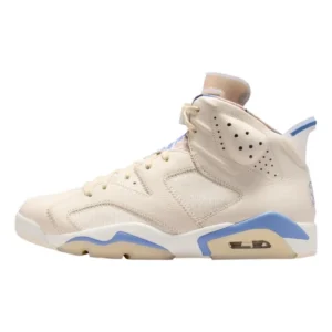 Air Jordan 6 Retro Mid Top Basketball Sneakers - Pale Ivory/Work Blue